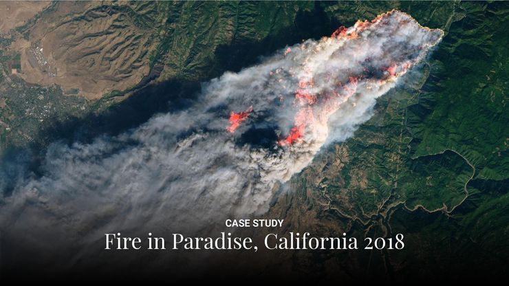 Satellite imagery of the fire in Paradise, California 2018